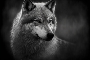 epic misty wolf in forest background,generative ai.
