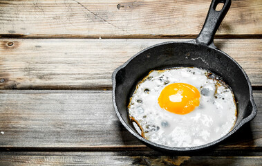 Fried egg in a frying pan.