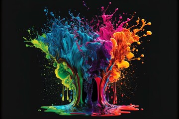 Colorful Paint Exploding Liquid As Rainbow Generative AI