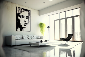 Modern interior with free wall space. Generative AI