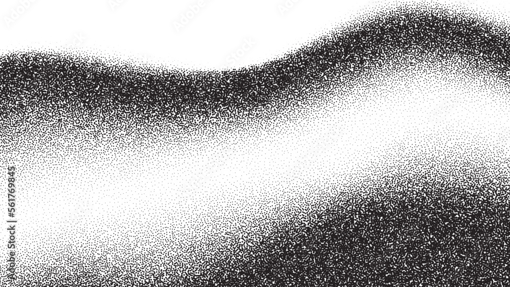 Poster dotwork wave pattern vector background. black noise stipple dots. sand grain effect. wave dots grung