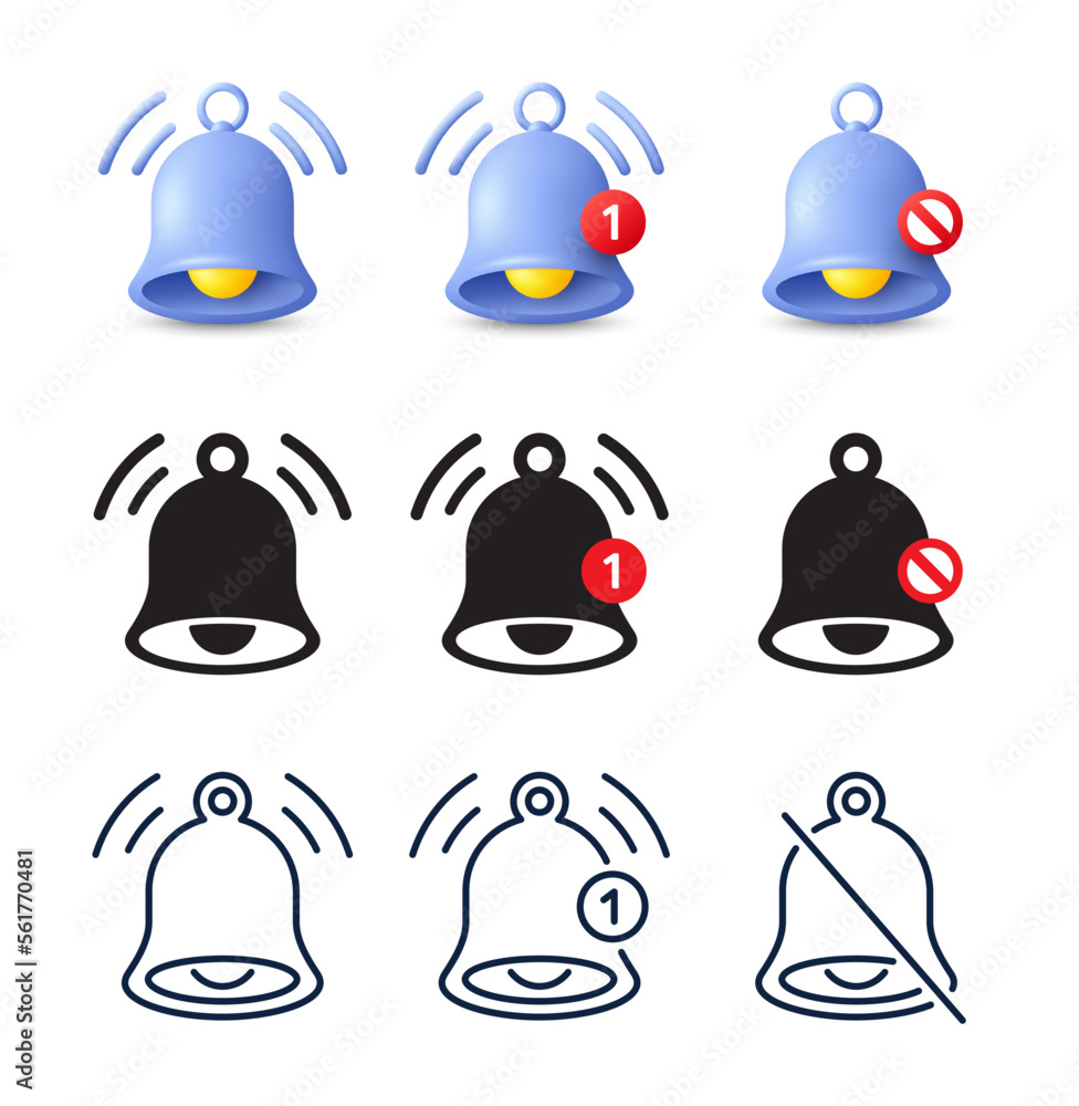 Poster notification bell icon set. incoming inbox message, ringing bell and new message reminder icons. eve