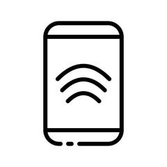 Smartphone line icon. Electronics, application, protection, security, antivirus, application, chat, shield, notification. Technology concept. Vector black line icon on a white background