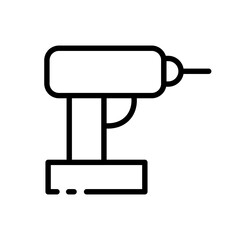 Drill line icon. Wood, metal, concrete, wall, holes, boards, house, builder, build, lay, parquet, floor, tree, cutting, carpenter, lumberjack, products. working tools concept. Vector black line icon