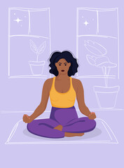 Woman in yoga pose with hand drawn background