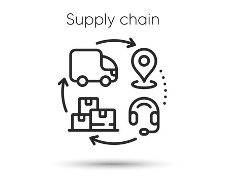 Supply chain line icon. Delivery and logistic chain sign. Freight supplier symbol. Illustration for web and mobile app. Line style supply logistics icon. Editable stroke product delivery. Vector