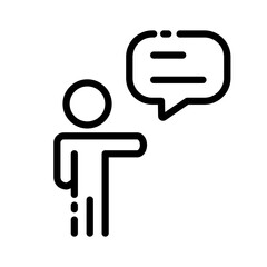 Talk line icon. Person, interlocutor, speech bubble, dialogue, social networks, speech, debate, media, discussion, ideas, team, exclamation, cooperation. Communication concept. Vector black line icon