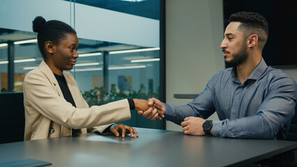 Indian Arabian executive employer HR manager salesman leader company CEO man businessman talking...