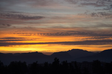 Spectacular and colorful sunrise on the horizon in Murcia	