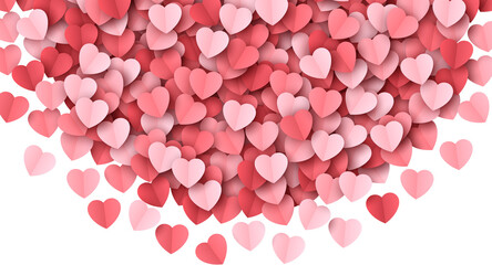 Scatter Falling Papercut Hearts Confetti Valentine's Day Abstract Isolated Semi Circle Border. 14 February Love Background. PNG Design Element