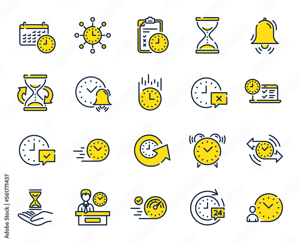 Poster time line icons. set of calendar, time management timer and delivery service linear icons. checklist