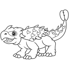 Illustration of Cartoon Dinosaur ankylosaurus line art