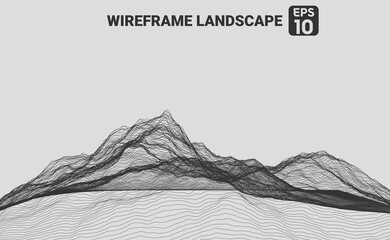 Vector illustration of of a 3D wireframe terrain landscape
