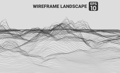 Vector illustration of of a 3D wireframe terrain landscape