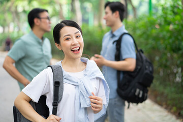 Photo of group Asian student outside