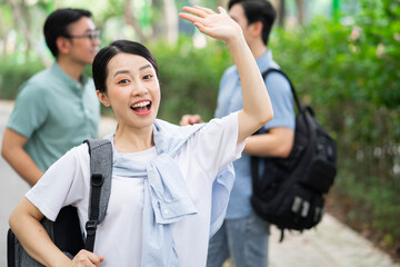 Photo of group Asian student outside