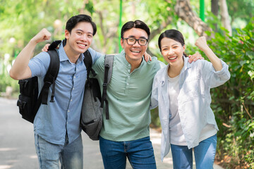 Photo of group Asian student outside