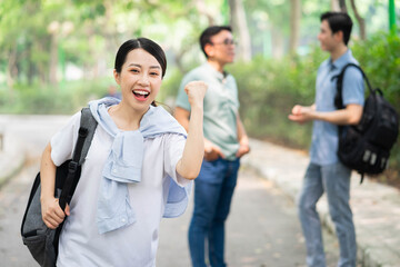 Obraz premium Photo of group Asian student outside