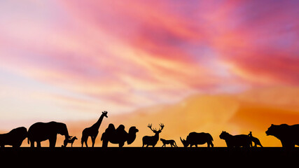 The wild life silhouette in twilight sky 3d rendering
