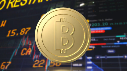 The gold bitcoin on chart background for business concept 3d rendering