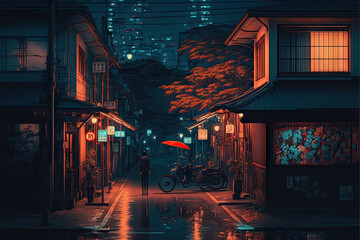 Obraz na płótnie Canvas Lofi tokyo street at night