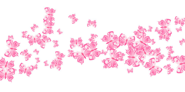Fairy pink butterflies isolated vector wallpaper. Spring vivid moths. Simple butterflies isolated baby illustration. Sensitive wings insects patten. Fragile beings.