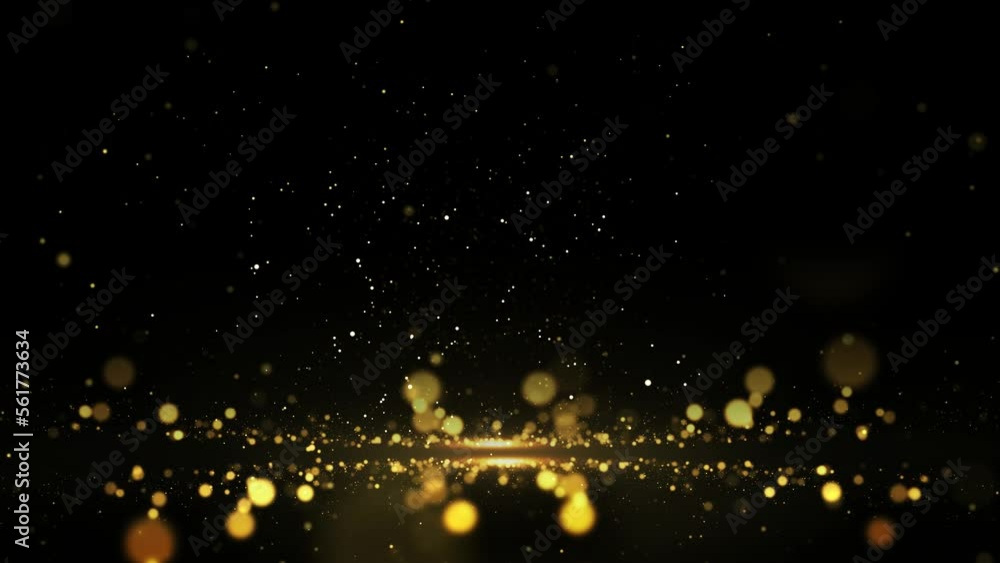 Poster flight of gold bokeh sparkling particles with alpha channel