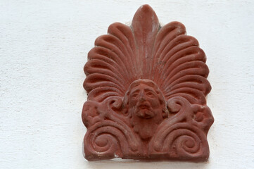 Tiny traditional facade decoration of Greek buildings, Emporio, Santorini, Greece