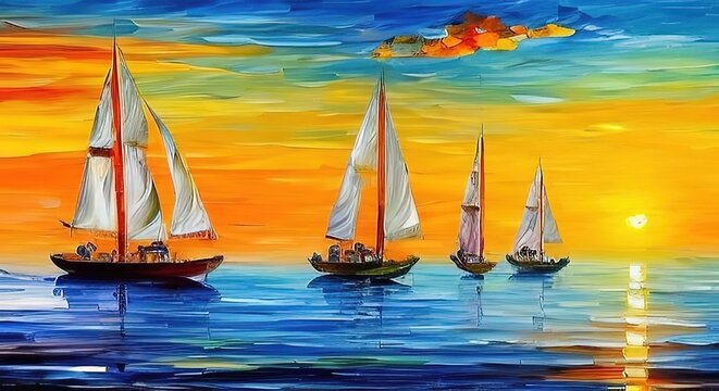 beautiful seaside greek sunset with sailboats
