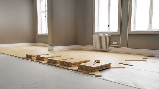 Laying parquet during renovation in an old building apartment