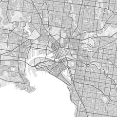 Melbourne map. Detailed map of Melbourne city poster with streets. Cityscape vector.