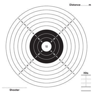Vector template of a paper target for shooting practice with description. White background.