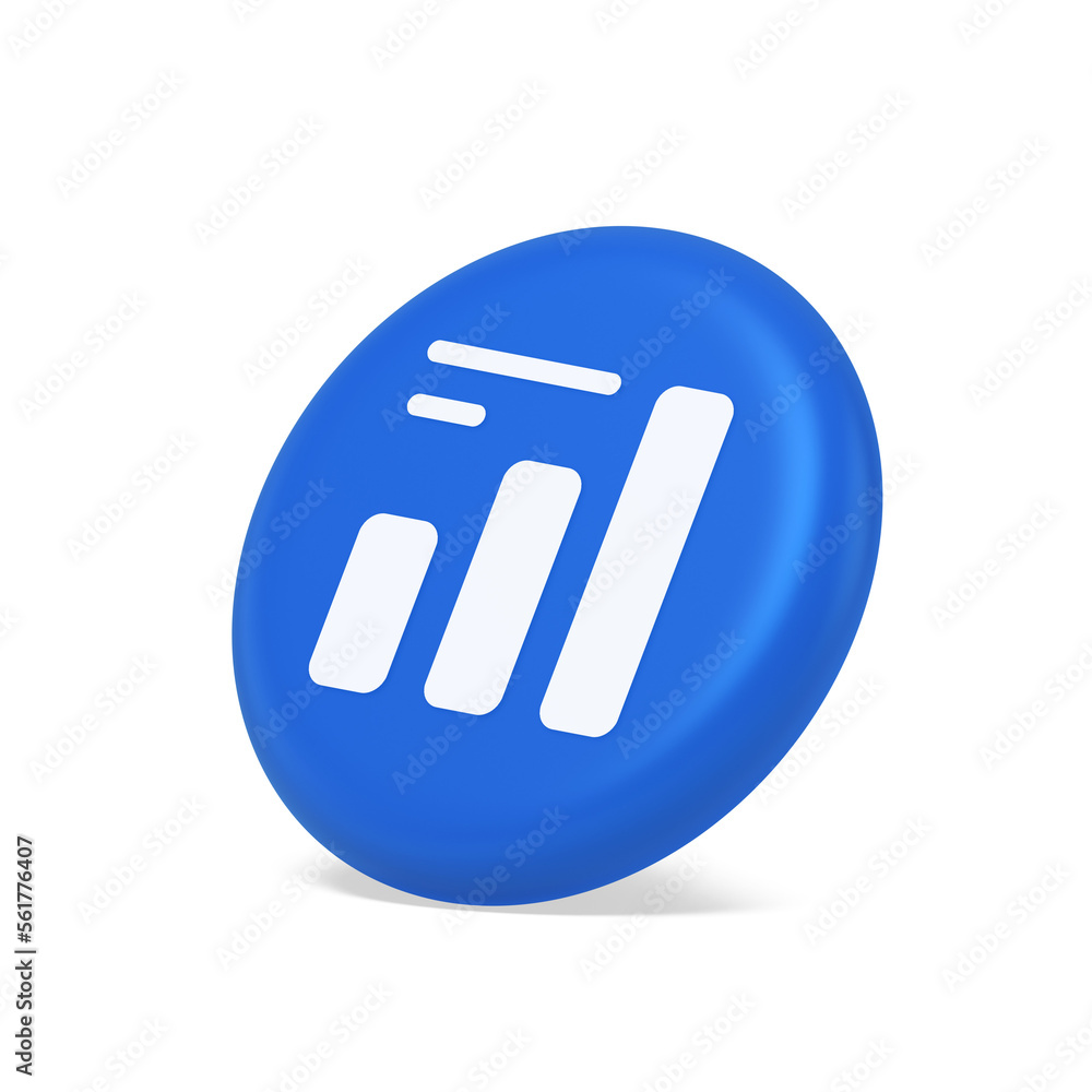 Aufkleber bar graph business analyzing button diagram profit progress stock market stats 3d side view icon