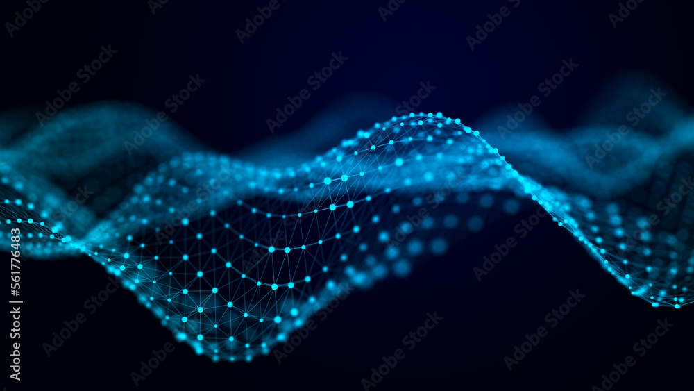 Poster cybernetic network connection flow. big data visualization. 3d rendering.