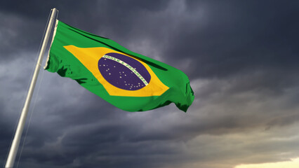cute Brazil flag on heavy dark clouds bg - abstract 3D illustration