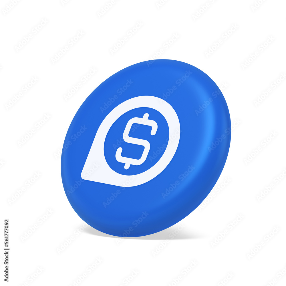 Poster bank money exchange map pin pointer button cash location dollar symbol web app design 3d side view i