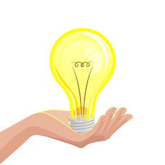 Creative idea concept with hand holding bulb lamp.