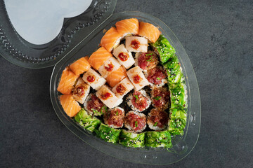 sushi in the heart's shape box