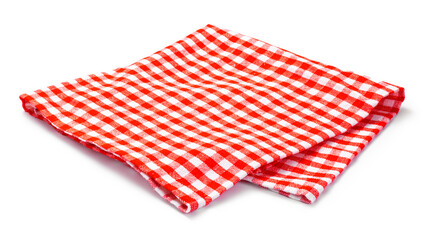 Table cloth kitchen isolated. Red napkin on white background. - obrazy, fototapety, plakaty