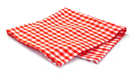 Fotobehang Table cloth kitchen isolated. Red napkin on white background. © Tatyana Sidyukova