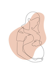 One line pregnant woman icon. Single line illustration of a woman waiting for baby. Art in color