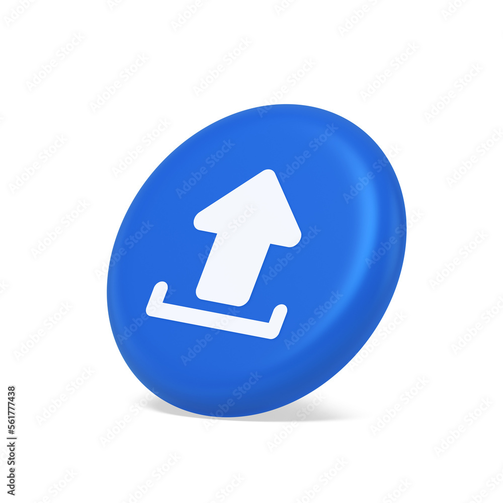 Poster upload up arrow button document multimedia file exchange cyberspace storage 3d side view icon