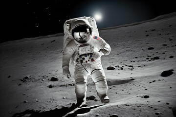 astronaut on a mission to land on the moon. Generative AI - obrazy, fototapety, plakaty