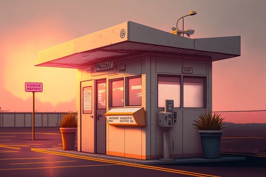 Image of a parkomat barrier or ticket booth in a parking lot. Generative AI