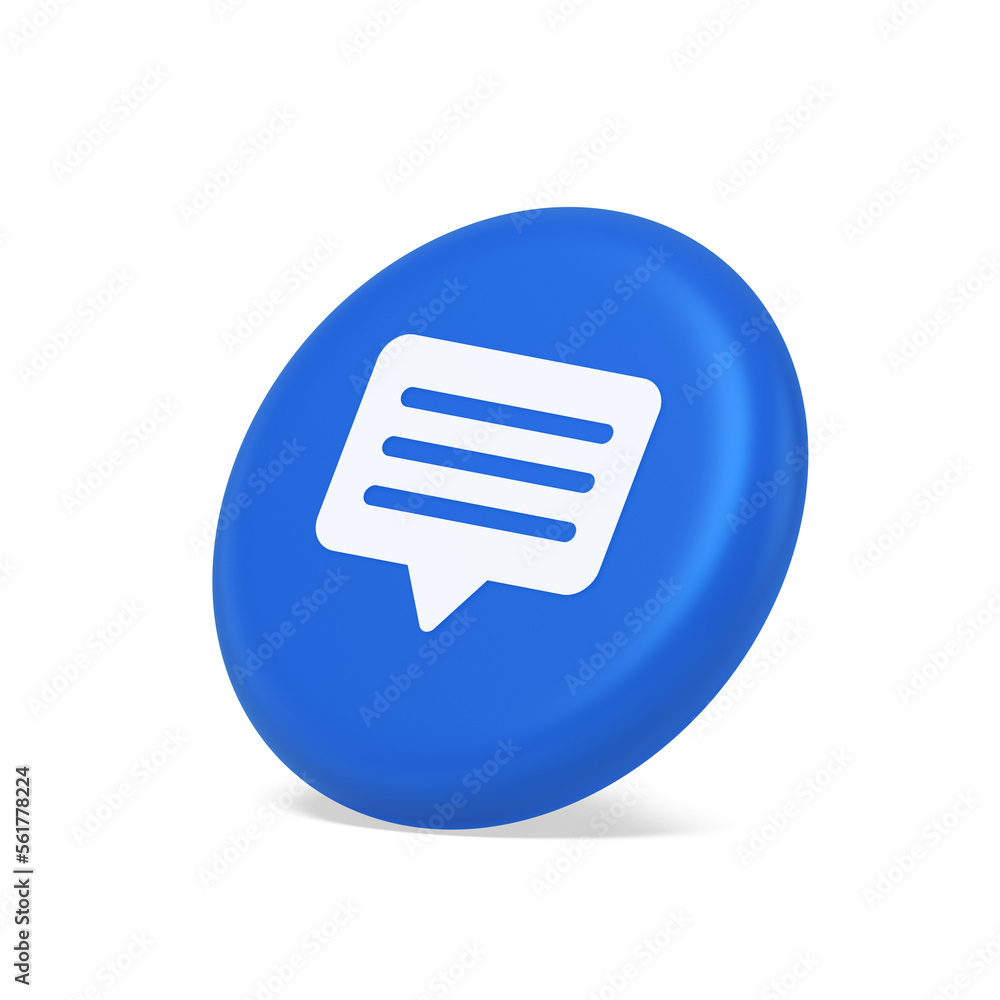Poster chat box speech bubble button social networks texting internet communication 3d side view icon