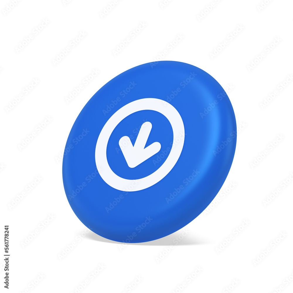 Poster down arrow circle frame button web interface pointer navigation app 3d isometric realistic icon