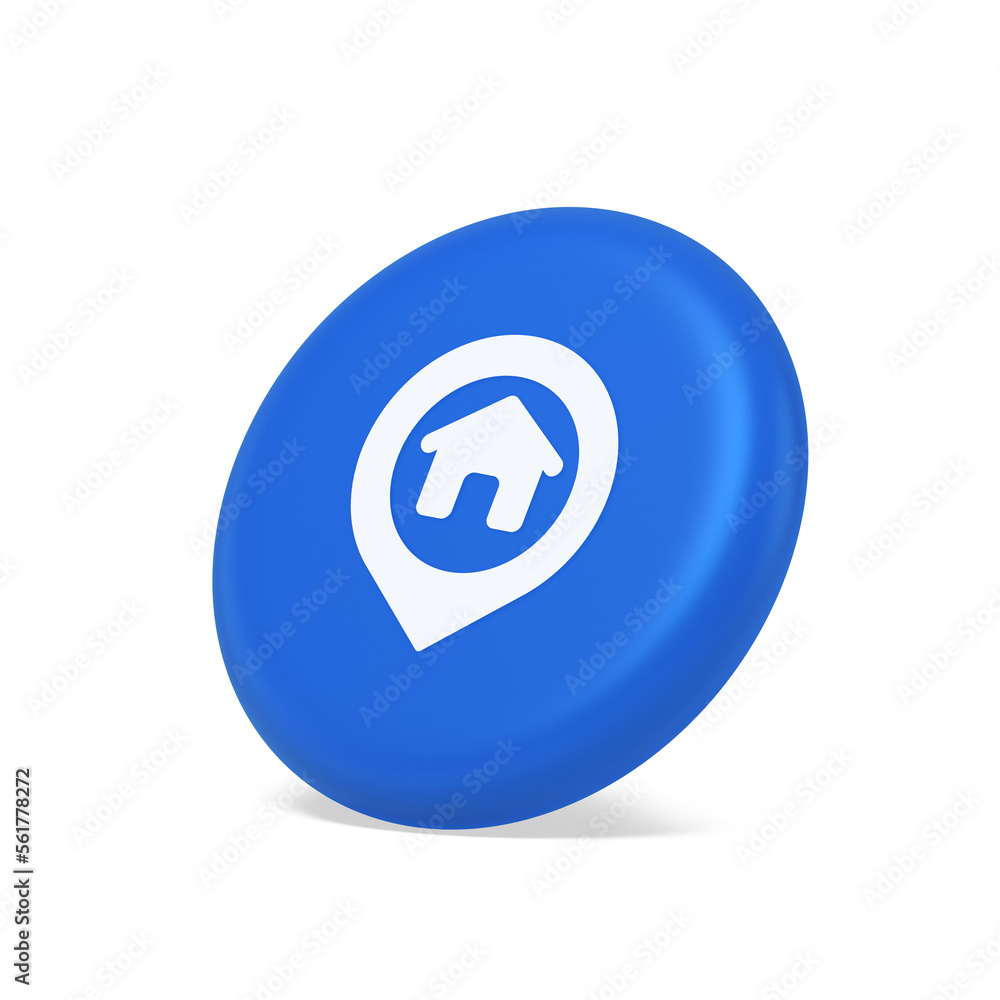 Poster house map pin location button navigation panel web app gps network pointer 3d isometric realistic ic