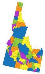 Colorful Idaho political map with clearly labeled, separated layers. Vector illustration.