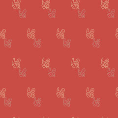 text, word love. Seamless repeating pattern, color red, salmon and beige background. Valentine's Day