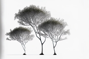 White background with isolated trees, a group of trees. Generative AI